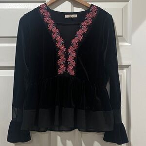 Chelsea & Violet Black Blouse with Pink Floral Detail